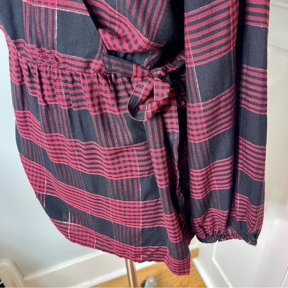 Lane Bryant Red Metallic Plaid Wrap Blouse Size 22 Nwt - Picture 4 of 13